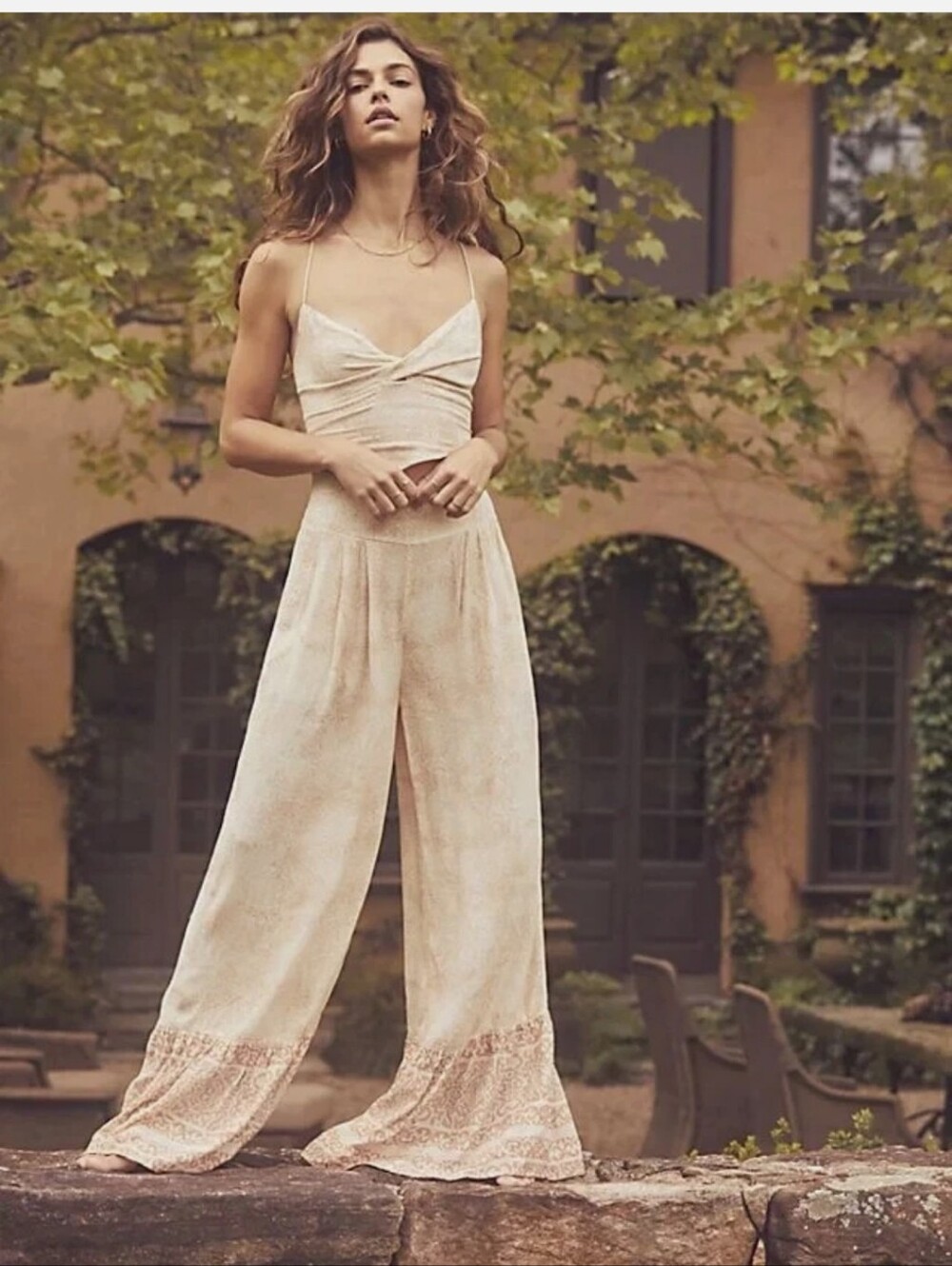 Free People Blush Pink Two-Piece Wide-Leg Jumpsuit Set